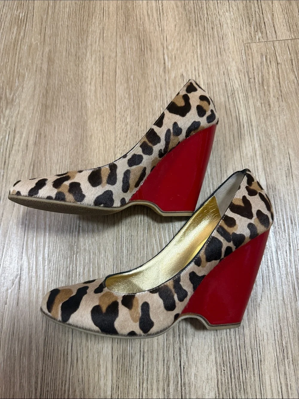 Giuseppe Zanotti design Leopard Print Wedge Pumps with Red Patent Heel size 39